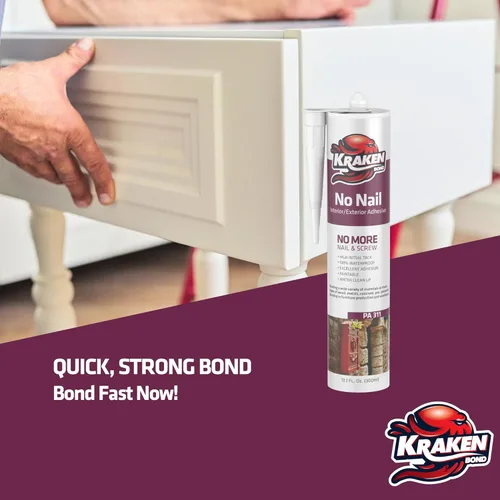 Miniatura 3 de KRAKEN BOND No More Nails - Adhesivo de poliuretano transparente, 100% impermeable (D4) y sellador para madera, cerámica, azulejos, pisos, granito