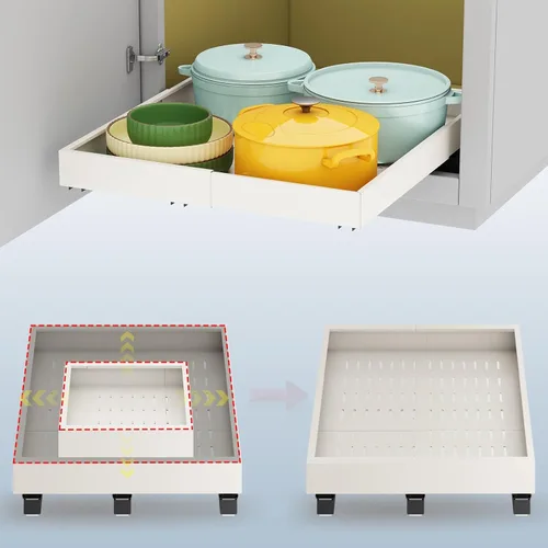 Miniatura 12 de Organizador de Gabinete Extraíble, Ancho Expandible (28 cm-41 cm), Profundidad (43 cm-61 cm) con 3 Carriles, Cajones Deslizantes, Estantes Blanco