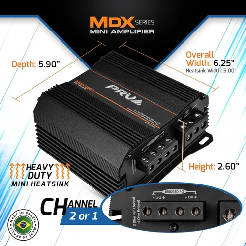 Miniatura 3 de PRV Audio MDX1200.2 Amplificador de Audio para Automóvil Mini de 2 Canales de 2 Ohmios 2X 600 Vatios RMS a 2 Ohmios - Puenteado 1CH 1200 Vatios a 4