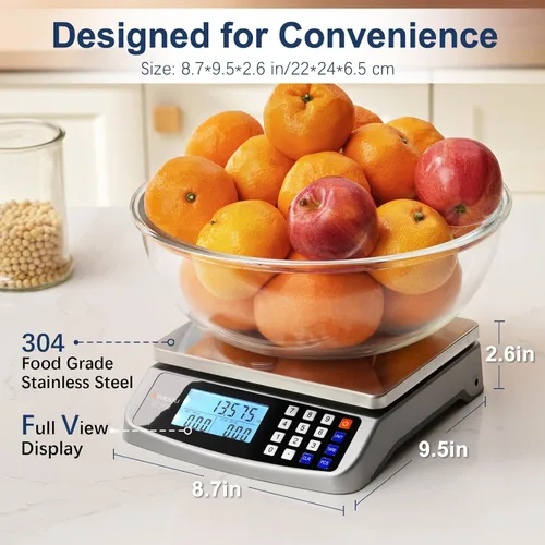 Miniatura 5 de Atogou Báscula de alimentos de 110 libras, báscula de cocina comercial con cálculo de precios, enchufable utilizable, 0.05 oz/1 g, acero inoxidable