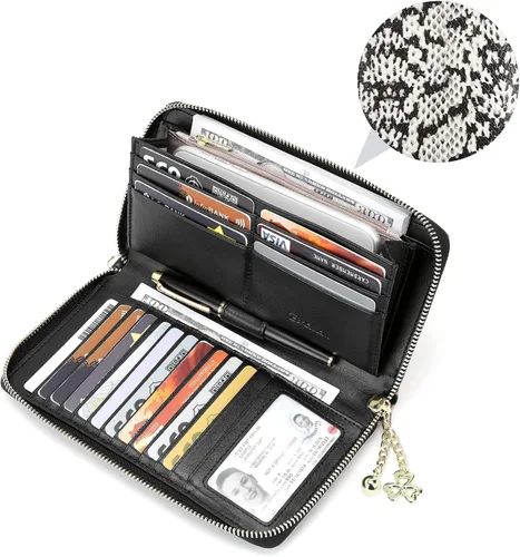 Miniatura 6 de BOSTANTEN - Carteras de cuero para mujer, bloqueo de identificación por radio frecuencia (RFID), cierre de cremallera alrededor, tarjetero, cartera