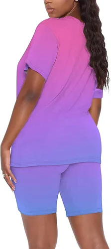 Miniatura 4 de Tthxqing Conjunto de 2 piezas para mujer, conjunto de sudadera de verano para correr, de manga corta, pantalones casuales, mallas