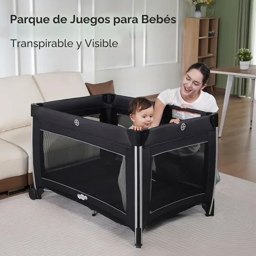 Miniatura 3 de Pamo Babe corralito infantil 4 en 1 con cuna y cambiador, cuna portátil con malla transpirable y juguete móvil