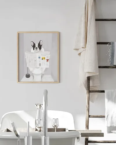 Miniatura 5 de HAUS AND HUES Divertida decoración de baño de perro, divertido arte de pared de baño de perro, póster de animales de bulldog francés