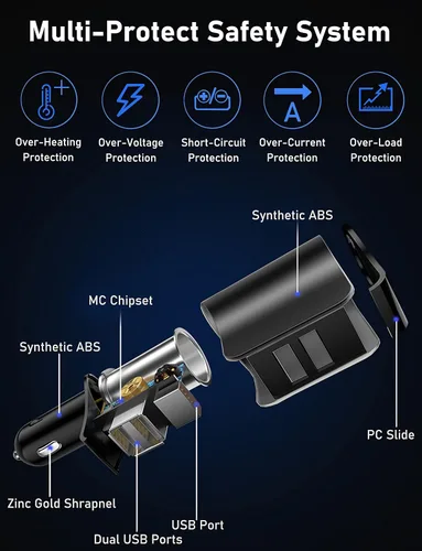 Miniatura 6 de LIHAN Cargador de coche con 3 USB, salida QC3.0, adaptador para encendedor de cigarrillos, enchufe de salida de 12 V/24 V, medidor de voltaje