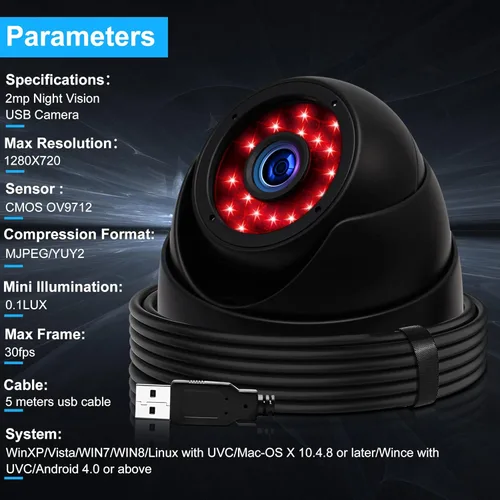 Miniatura 5 de Cámara Web USB estilo domo, cámaras web Adroid USB con FHD 1080P, 1MP, 1.3MP, 2MP, pequeña cámara USB Mac Linux, cámara estilo domo UVC de alta
