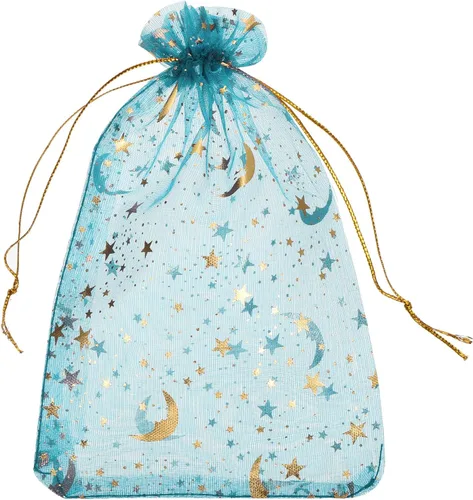 Miniatura 23 de MECCANIXITY Bolsa de organza de 3.5 x 5 pulgadas, bolsas de malla transparente de luna y estrella, bolsas de regalo con cordón, bolsa de regalo