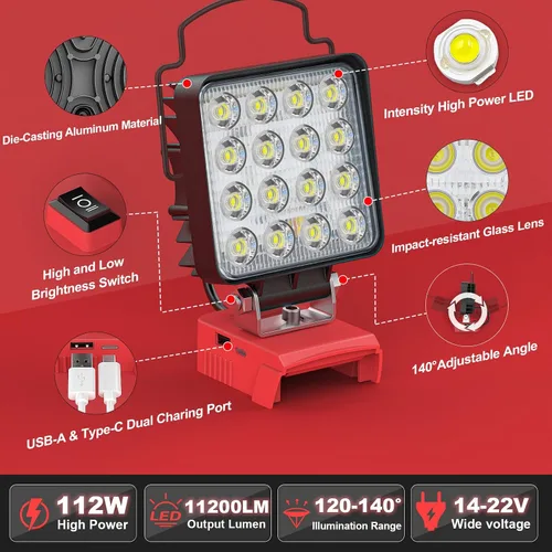 Miniatura 8 de MtiolHig Luz de trabajo LED inalámbrica compatible con batería Milwaukee de 18 V - Luz de construcción de inundación portátil de emergencia