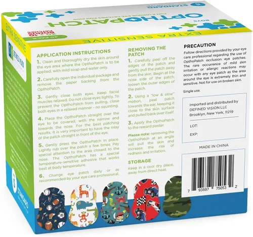 Miniatura 7 de Opthopatch Defined Vision - Parches para ojos para niños, diseño divertido para niños, 30 + 10 vendajes adhesivos de algodón hipoalergénico sin