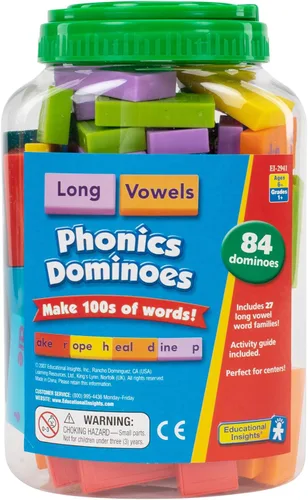 Educational Insights Phonics Dominoes: vocales largas - Juegos de fonética de primer grado para niños de 6 a 8 años, aprende a leer con