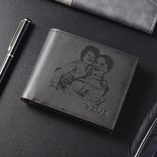 Miniatura 6 de Cartera personalizada para hombres con imágenes, billeteras de piel sintética personalizadas, cartera minimalista con clip de dinero para hombres
