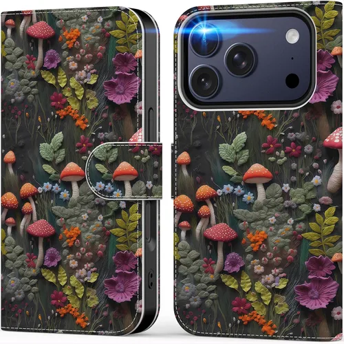 Miniatura 16 de DEENAKIN Funda tipo cartera para iPhone 15 con tarjetero + clip para efectivo, bloqueo RFID, protección contra caídas de grado militar y obras