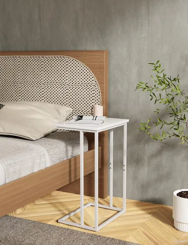 Miniatura 8 de Innerjoin Mesa auxiliar ancha en C, mesa de sofá C con marcos de metal, mesa auxiliar pequeña para sofá y cama, mesa C retro para computadora