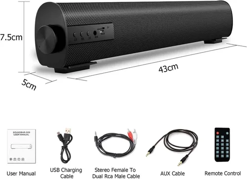 Miniatura 6 de Barra de Sonido Portátil para TV/PC, Altavoz Bluetooth 5.0 con Cable e Inalámbrico para Interiores y Exteriores con Control Remoto y Cable Coaxial
