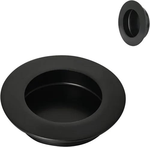 HOMOTEK Paquete de 2 Manijas Redondas Deslizantes para Puerta de Armario Diámetro 2-1/2 pulgadas (65mm) Tiradores Empotrados Negros de Bolsillo