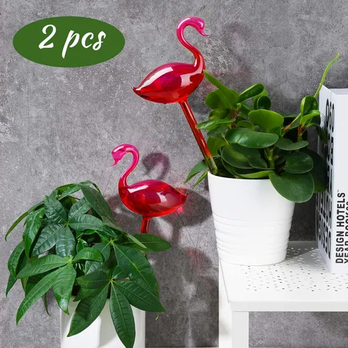 Miniatura 7 de Globos de vidrio de riego automático, 2 unidades, flamenco, degradado, rosa intenso, de 10 pulgadas de largo, soplados a mano, para maceta, agua