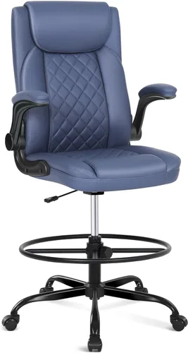 Misolant Silla de dibujo con anillo reposapiés, silla de oficina alta para escritorio de pie, silla de pie con altura ajustable y reposabrazos Azul