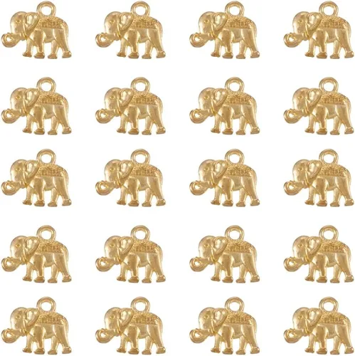 Craftdady Pendientes colgantes de elefante dorado con suerte - Dijes de Jesús en oro antiguo, peces, hojas budistas, ojos malvados, amuletos para