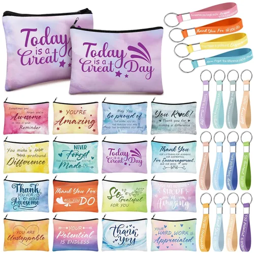 Miniatura 11 de Hillban - 32 bolsas de lona de maquillaje cosmético de lona a granel para mujeres, regalos inspiradores para profesores, bolsa de viaje, neceser