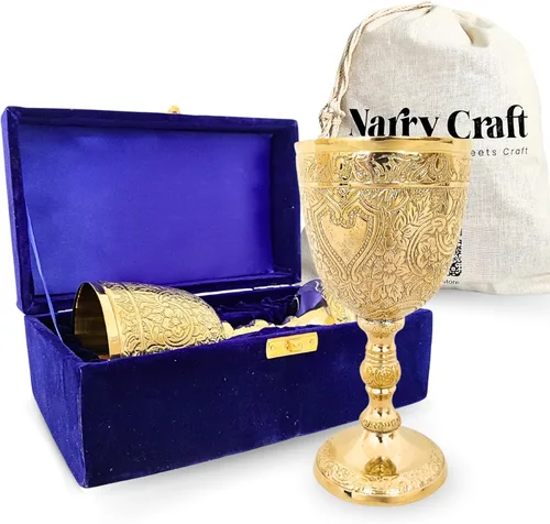 Miniatura 7 de Copa de vino decorativa de latón macizo con diseño en relieve real, medieval, hecha a mano, con diseño real en relieve, 1 unidad