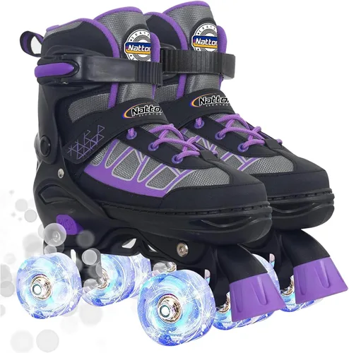 Nattork Patines de ruedas para niños y niñas, 4 tamaños ajustables con ruedas iluminadas para niños principiantes para interiores y exteriores