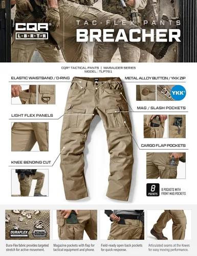 Miniatura 9 de CQR Pantalones tácticos Flex Ripstop para hombre, pantalones cargo elásticos resistentes al agua, pantalones de trabajo ligeros EDC para senderismo