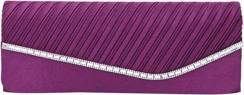 Miniatura 5 de Elegante bolso de noche plisado de satén y solapa de cristal - Disponible en diferentes