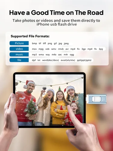 Miniatura 5 de Gulloe Unidad flash de doble interfaz de 256 GB para almacenamiento de teléfono, fotos, videos, respaldo USB de teléfono, tarjeta de memoria externa