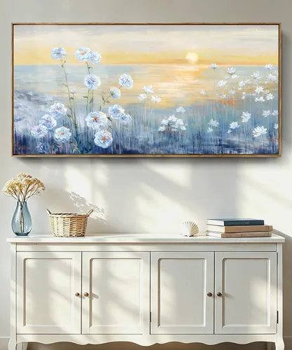 Miniatura 30 de Arte de pared para decoración de baño, imagen de playa azul, tema oceánico, impresión en lienzo de flores, pintura moderna de paisaje marino