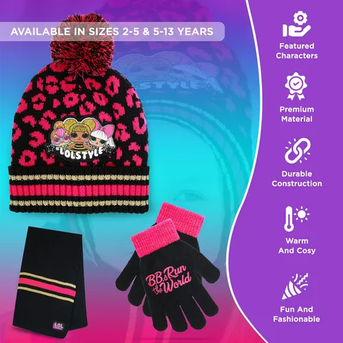 Miniatura 5 de LOL Surprise - Conjunto de sombrero y guante de invierno para niñas y niños pequeños sombrero de invierno con bufanda y sombrero y guante para niños