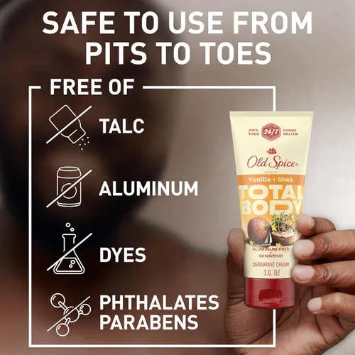 Miniatura 4 de Old Spice Crema desodorante de cuerpo entero para hombres, sin aluminio, aroma a vainilla + karité, protección contra olores 24/7, frescura duradera