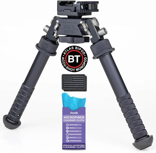 Accu-Shot Atlas Bipod BT10-LW17 V8 con palanca ADM 170-S más parche de bandera de Estados Unidos y paño de limpieza de microfibra Jestik