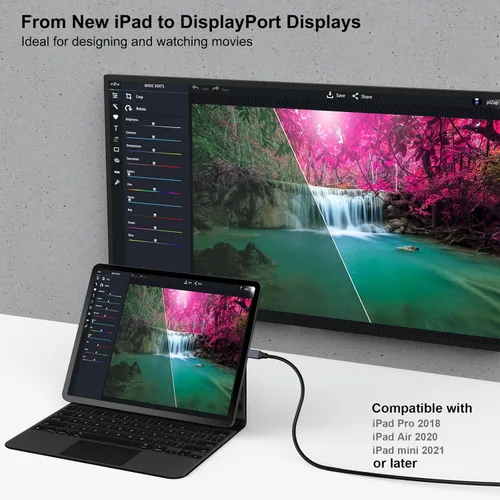 Miniatura 6 de BENFEI Cable USB-C a DisplayPort de 10 pies (8K a 60Hz 4K a 144 Hz), cable USB tipo C a DisplayPort [compatible con Thunderbolt 3/4/5] con iPhone 15