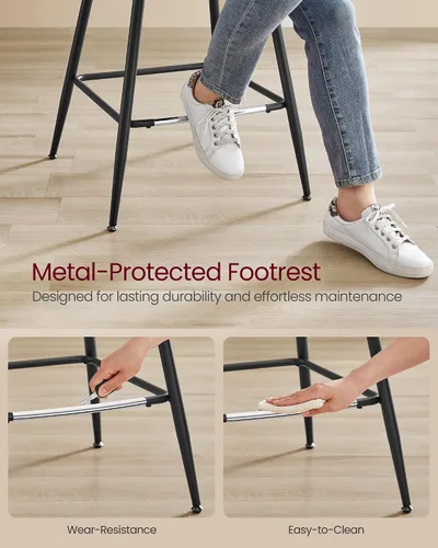 Miniatura 5 de VASAGLE Juego de 4 taburetes de bar de altura de mostrador con respaldo, respaldo ergonómico, cuero sintético, patas de metal, taburetes de bar