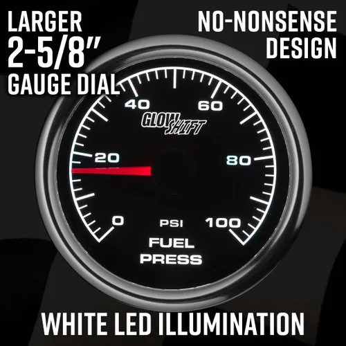 Miniatura 4 de GlowShift Kit de medidor de presión de combustible Racing de 2-5/8 pulgadas de 100 PSI, incluye sensor electrónico, esfera negra, retroiluminación
