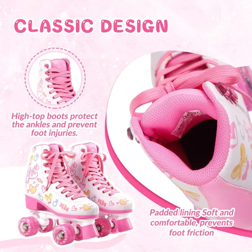 Miniatura 3 de Patines clásicos para niñas de 8 a 12 años, patines cuádruples para mujer con ruedas iluminadas, patines recreativos de piel sintética de alta