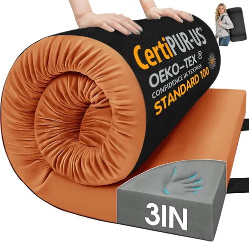 Miniatura 18 de CYMULA Almohadilla de Colchón de Espuma Viscoelástica para Acampar, Almohadilla para Dormir de 3 Pulgadas para Acampar, Base Antideslizante Inferior