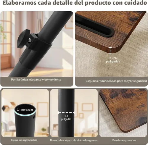Miniatura 3 de YUHFERA Mesa auxiliar con bandeja para sofá - Giratoria 360°, altura ajustable, para espacios pequeños, mesa lateral para aperitivos para cama