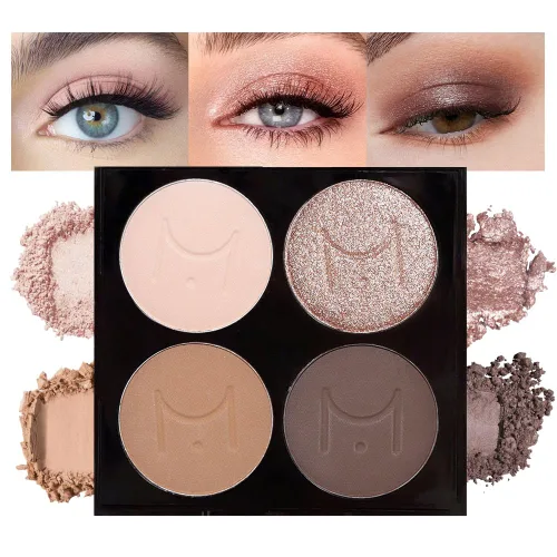 evpct Paleta cuádruple de sombras de ojos marrón nude, brillante nude champán, dorado, marrón, cacao, brillantina, metálico, mate, alto pigmento,