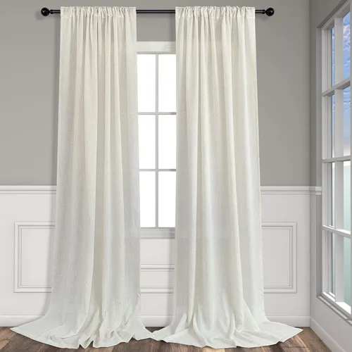 Miniatura 98 de Cortinas de lino gris claro, 2 paneles, presillas traseras, bolsillo para cortinero, semitraslúcidas, ahorran energía, estilo rústico, arpillera