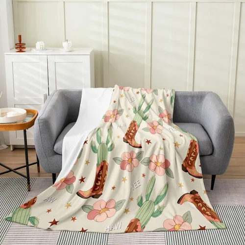 Miniatura 11 de Erosebridal Western Cowgirl Blanket 40x50 Western Cowboy Fleece Flannel Blanket for Bed Sofa Crib Horseshoe Boots Southwestern Fuzzy Plush Throw
