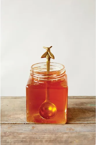 Miniatura 3 de Creative Co-Op Cuchara de azúcar y miel de latón con mango de abeja
