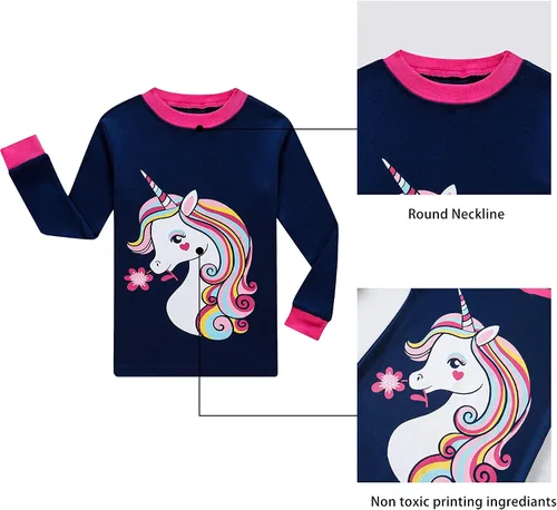 Miniatura 2 de KikizYe Conjunto de pijamas de manga larga para niñas pequeñas, 100% algodón