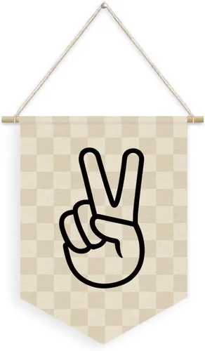 Banderín de Lino con Signo de Paz a Cuadros para Decoración, Bandera Colgante de Pared para Sala de Juegos, Habitación de Niños, Guardería, Sala de