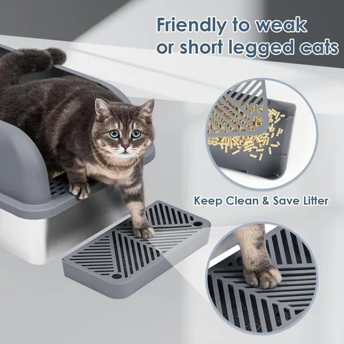 Miniatura 4 de Suzzipaws Caja de Arena Cerrada de Acero Inoxidable para Gatos con Tapa Caja de Arena Extra Grande para Gatos Grandes Bandeja de Arena de Metal XL