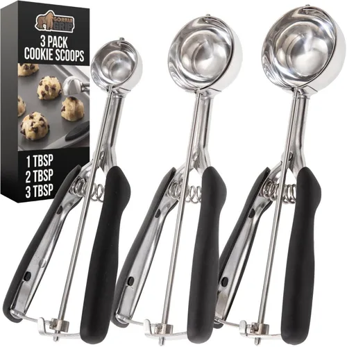 Miniatura 16 de GORILLA GRIP Cuchara para galletas de acero inoxidable sin BPA, cuchara #20 de 3 cucharadas soperas, mango de agarre suave, fácil liberación de Negro
