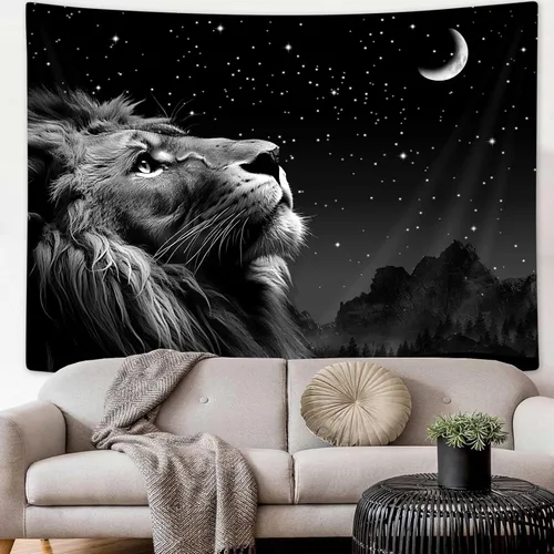 Miniatura 8 de Boziqr Cool Lion - Arte de pared para colgar en la pared, estrellas espaciales y luna, arte de pared para hombres, estético negro para colgar