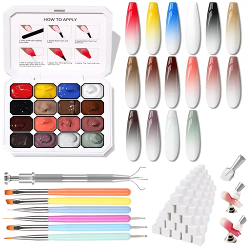 Miniatura 10 de Sponge Pat Paint Gel de Uñas, Gel Degradado para Uñas Ombre, Rubor de Uñas Floreciente Aura Uñas Removedor de Dibujo Pintura Floral Arte de Uñas 16