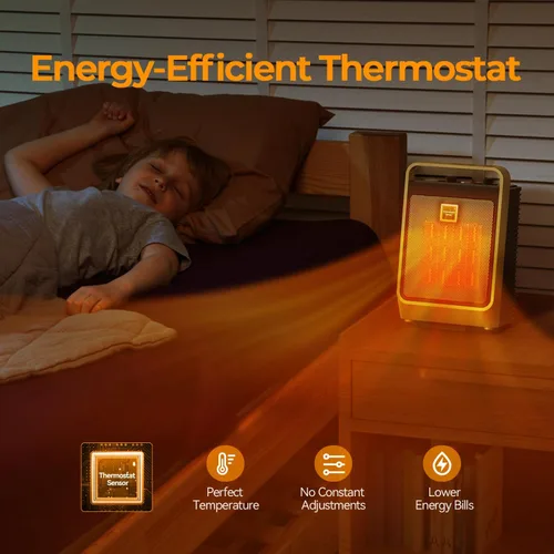Miniatura 5 de ROSEKM Calentadores de espacio para uso en interiores, calentador eléctrico portátil de 1500 W con termostato, calentador de cerámica