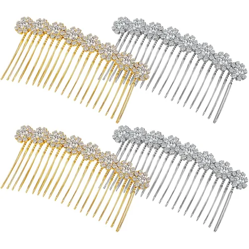 Miniatura 9 de Geosar 4 peines laterales de aleación de diamantes de imitación para el cabello, clips de flores de cristal, peine de boda, clips de joyería